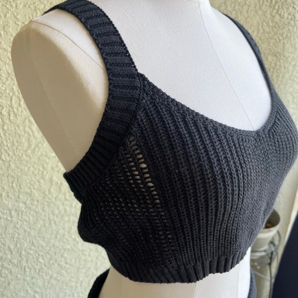One Grey Day Knit Crochet Midi Skirt Tank Set Navy Small / Medium Beach Vacation - Picture 5 of 11